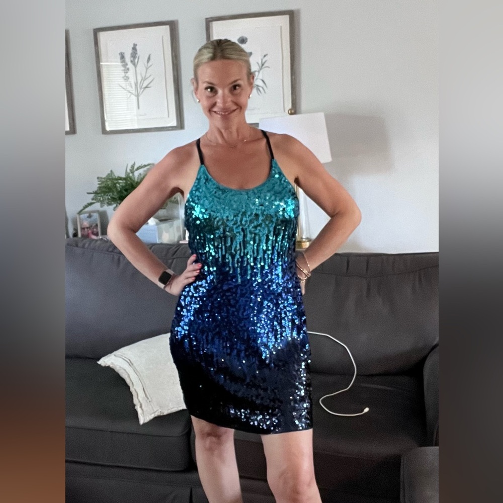 Blue Sequin party dress Size Medium.